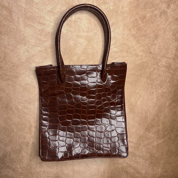 Vintage 90s Ralph Lauren Safari Faux Alligator Leather Embossed Tote Bag Boho - Picture 3 of 10